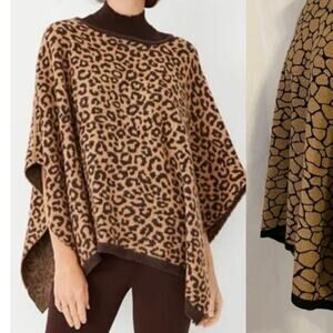 Ann Taylor Women’s XS Poncho Sweater Metallic Gold and Black Geometric Print